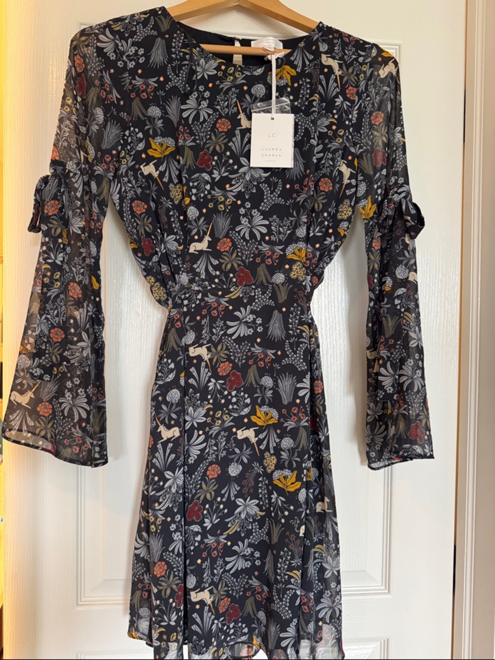 LC Lauren Conrad Floral/unicorn Long-Sleeve Dress